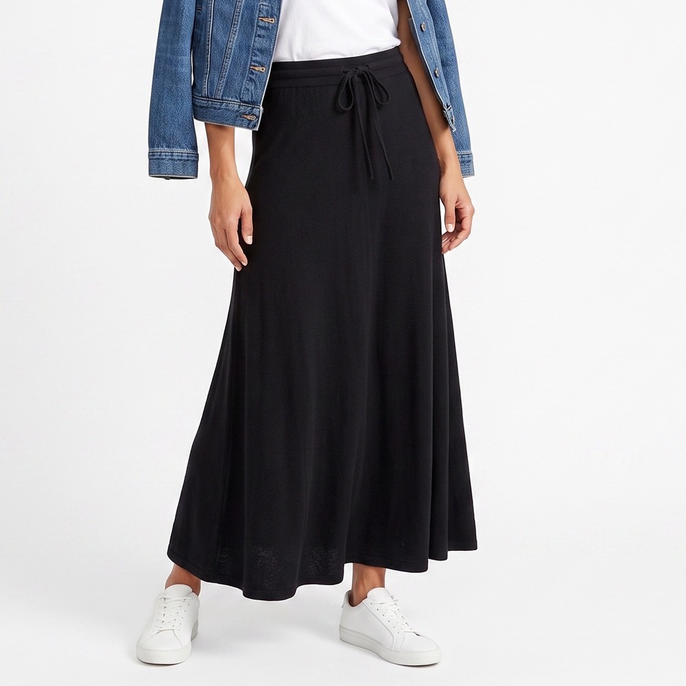 Old Navy Maxi Skirt Womens Medium Black Drawstring Cotton Modal Excellent